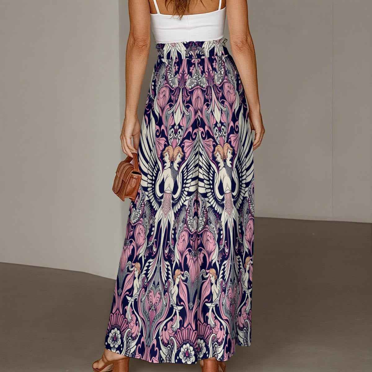 MUNSIEUR All-Over Print Women's Ruffled Wide-Leg Jeans