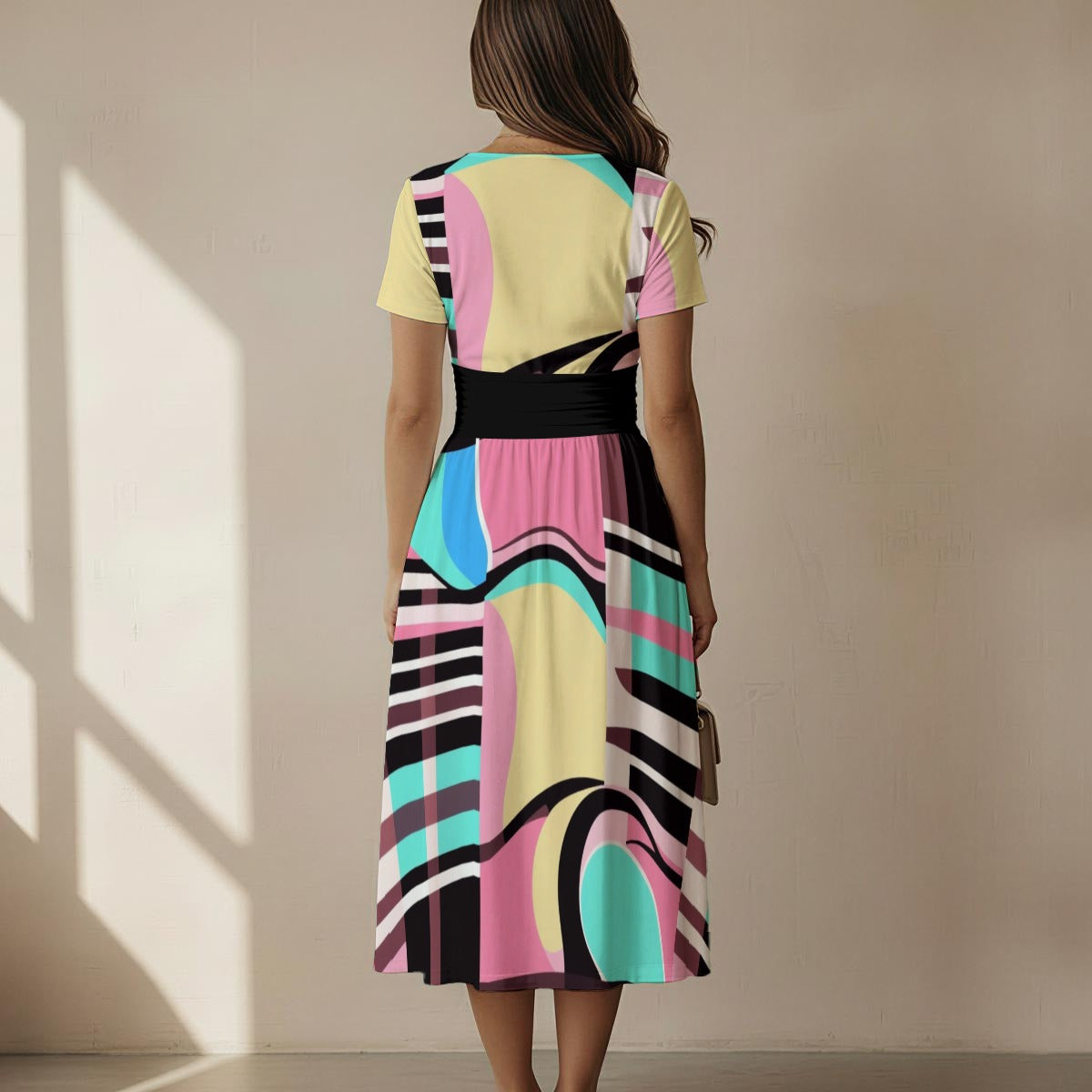 MUNSIEUR All-over Print Women's V Neck Midi Dress New Arrivals