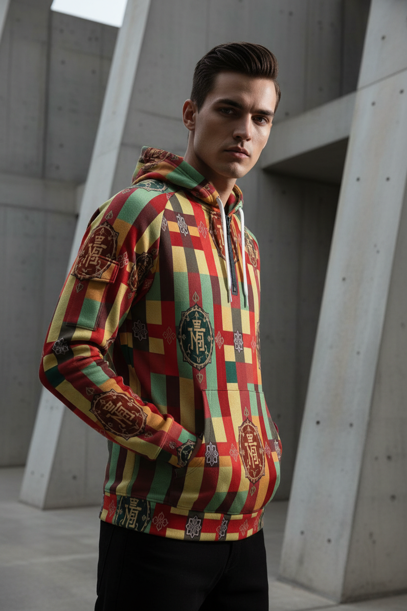 All-Over Print Men’s Fleece Half-Zip Hoodie With Pockets