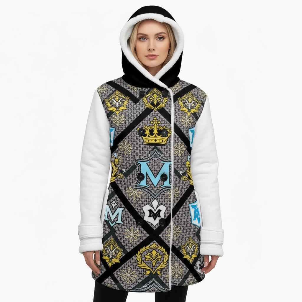MUNSIEUR All-Over Print Women's Jacket Double-Breasted Winter Parka With Fleece