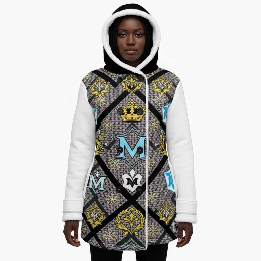 MUNSIEUR All-Over Print Women's Jacket Double-Breasted Winter Parka With Fleece