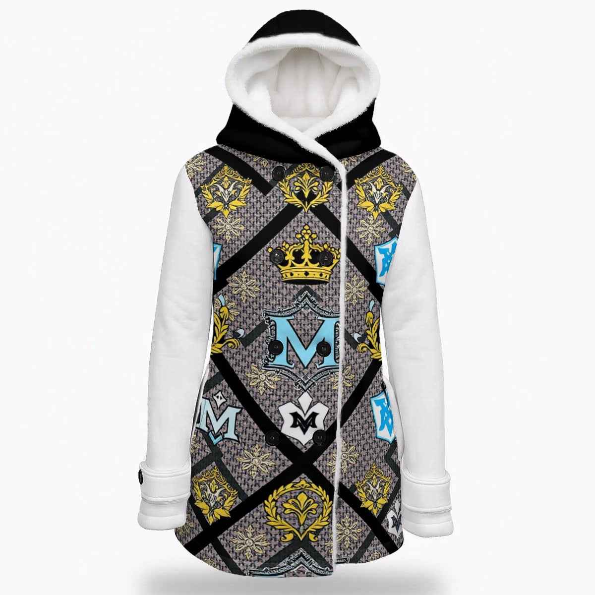MUNSIEUR All-Over Print Women's Jacket Double-Breasted Winter Parka With Fleece