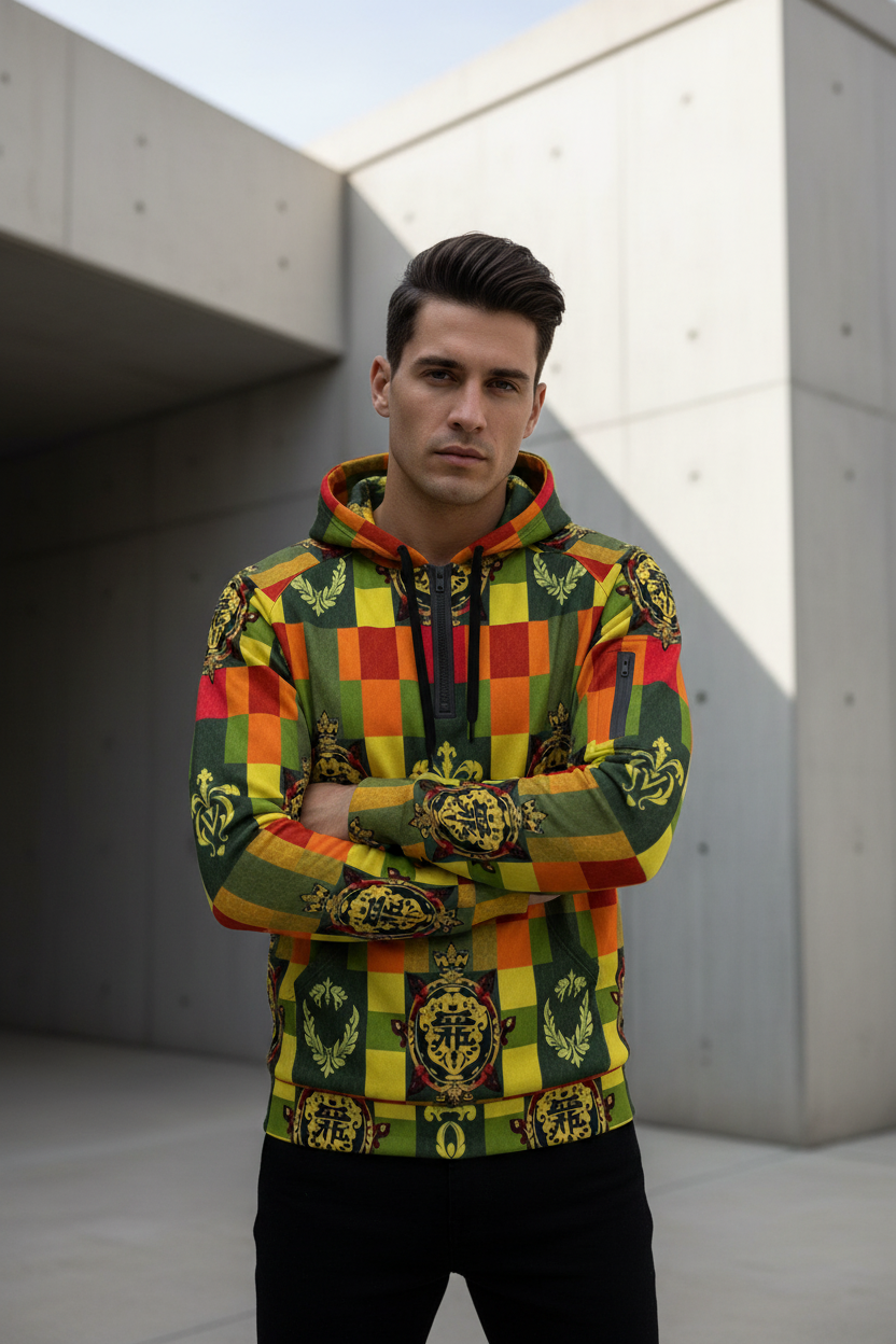 All-Over Print Men’s Fleece Half-Zip Hoodie With Arm Pockets
