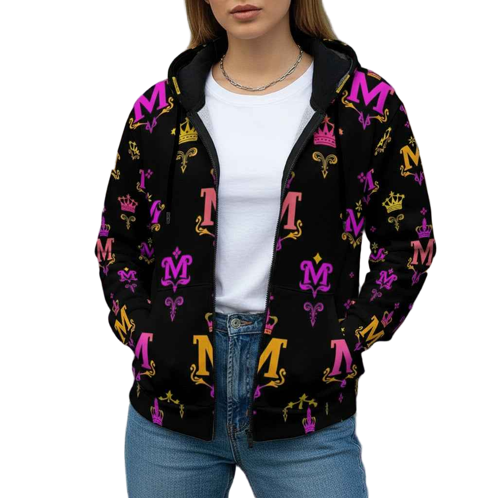 Women's Sweater MUNSIEUR All-Over Print Heavy Fleece Zip Up "Barbie"