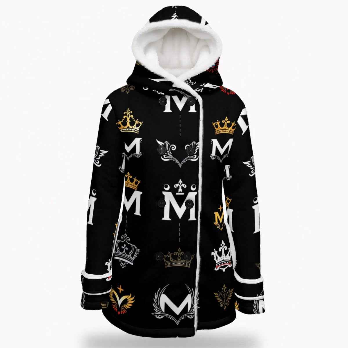 MUNSIEUR Women's Jacket All-Over Print Double-Breasted Winter Parka With Fleece