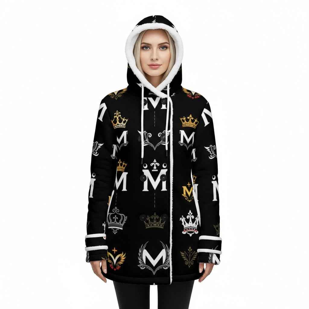 MUNSIEUR Women's Jacket All-Over Print Double-Breasted Winter Parka With Fleece