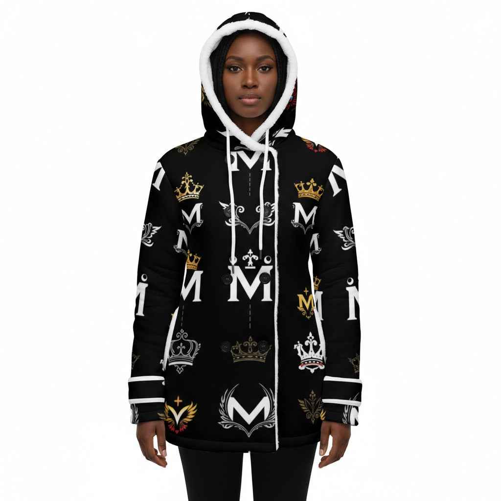 MUNSIEUR Women's Jacket All-Over Print Double-Breasted Winter Parka With Fleece