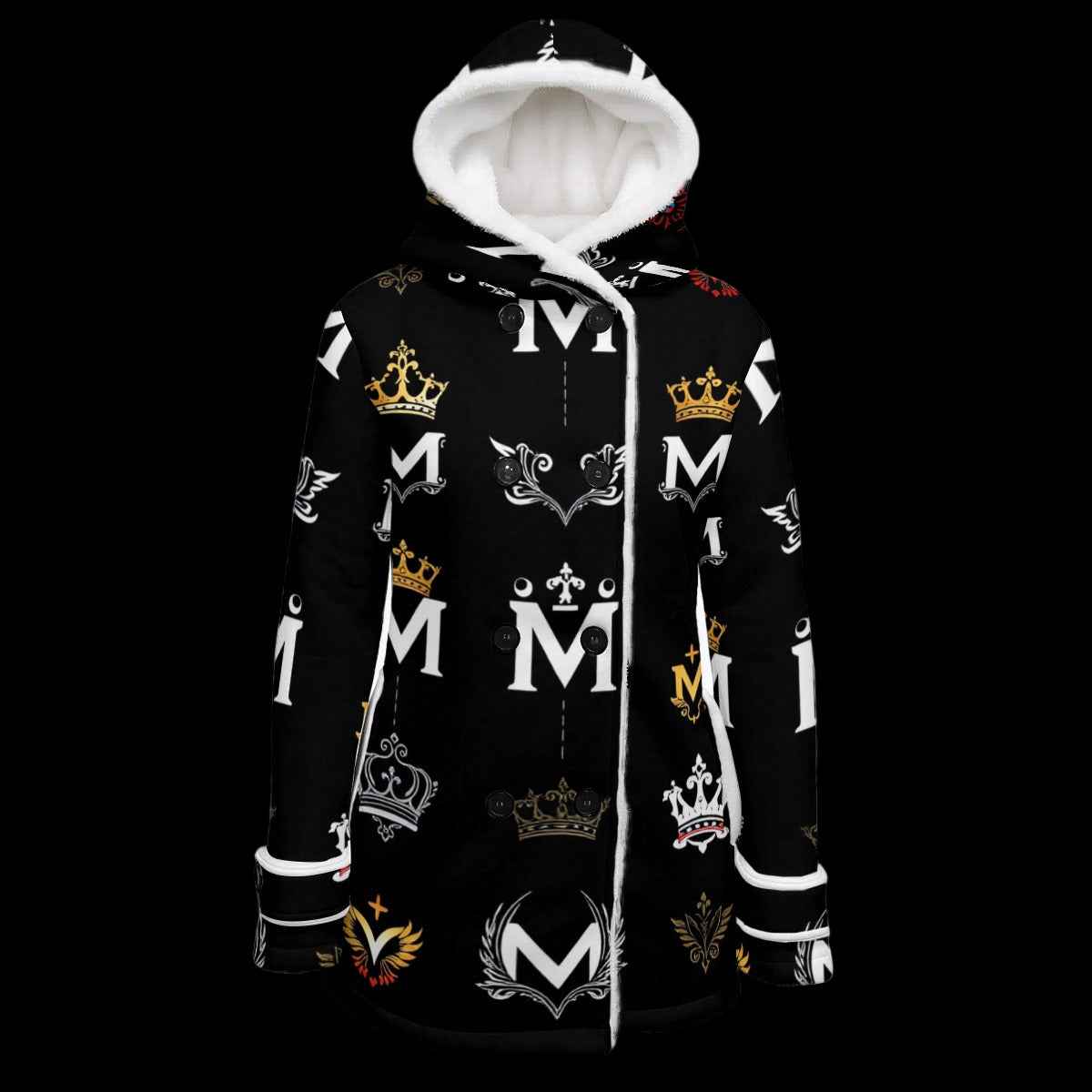 MUNSIEUR Women's Jacket All-Over Print Double-Breasted Winter Parka With Fleece