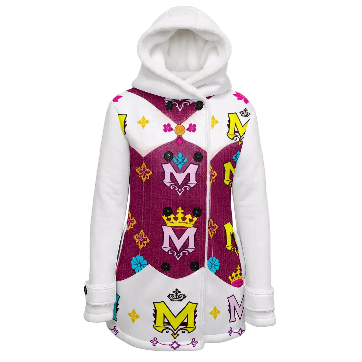 MUNSIEUR All-Over Print Women's Jacket Double-Breasted Winter Parka With Fleece