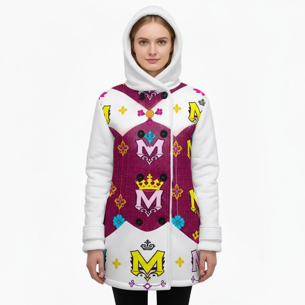 MUNSIEUR All-Over Print Women's Jacket Double-Breasted Winter Parka With Fleece