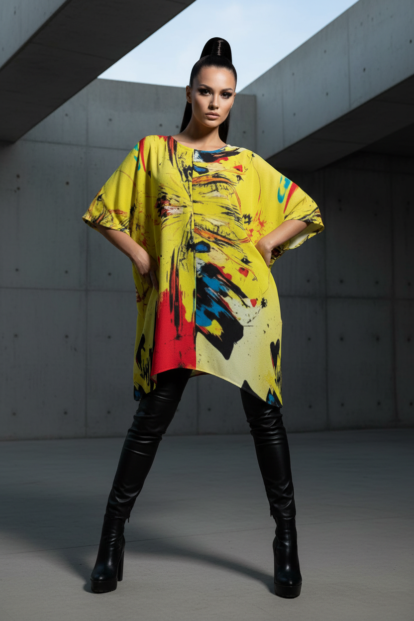 MUNSIEUR All-Over Print Women's Bat Sleeve Blouse