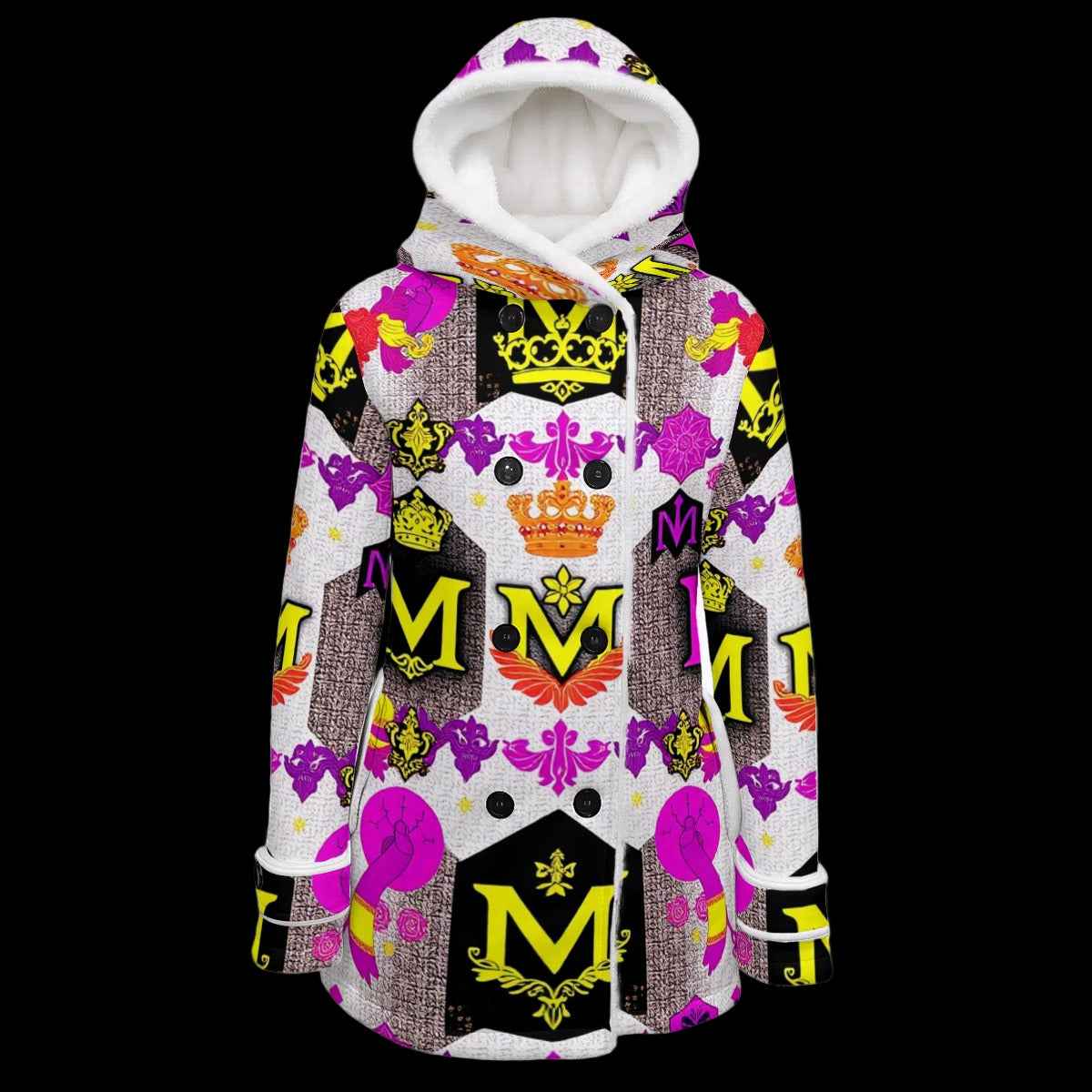 MUNSIEUR All-Over Print Women's Jacket Double-Breasted Winter Parka With Fleece