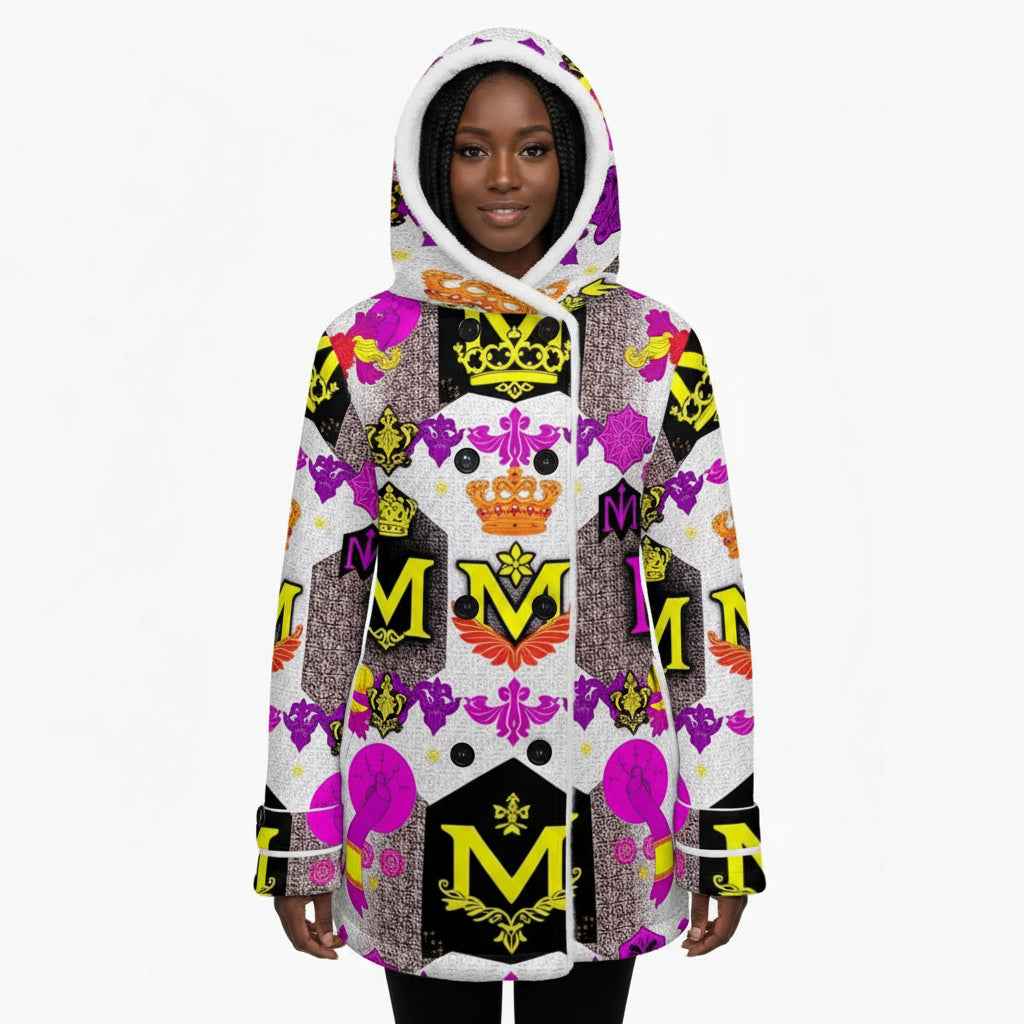 MUNSIEUR All-Over Print Women's Jacket Double-Breasted Winter Parka With Fleece