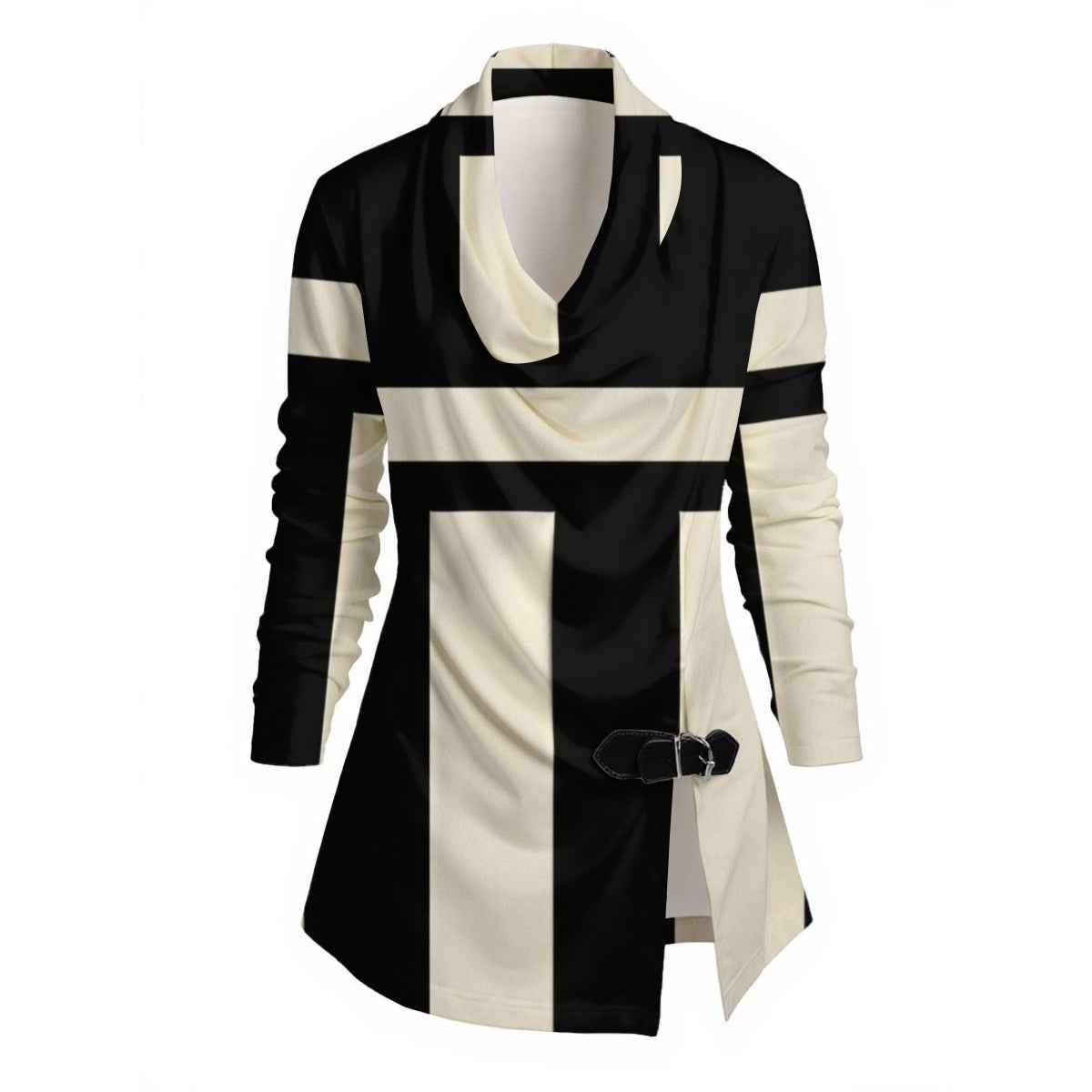 MUNSIEUR All-Over Print Women's Draped Long Sleeve Blouse