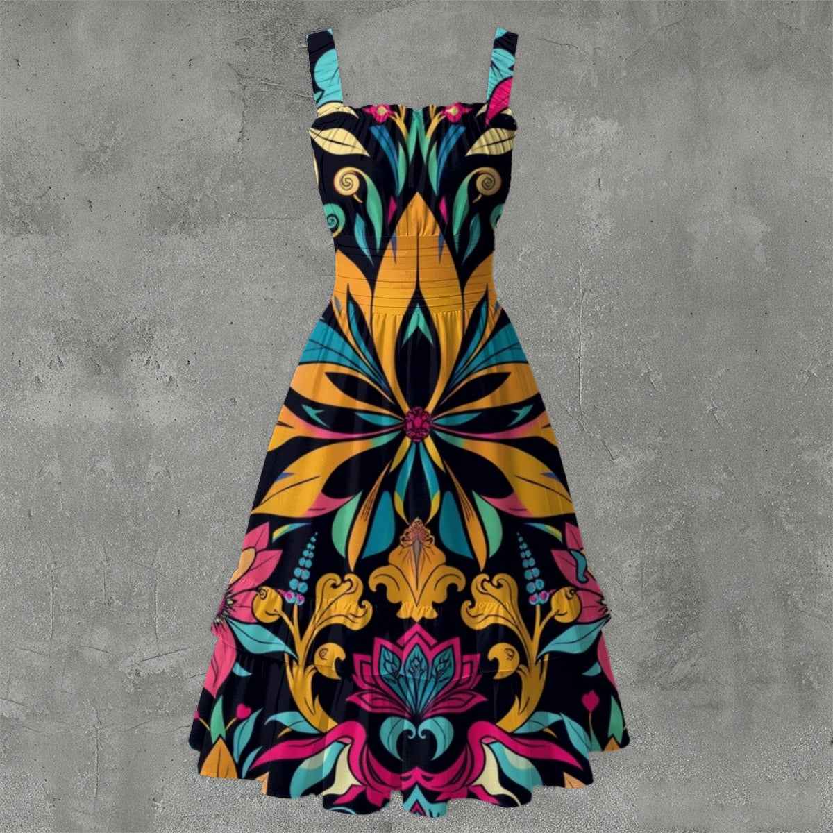 MUNSIEUR All-Over Print Women‘s Ruffle Hem Dress