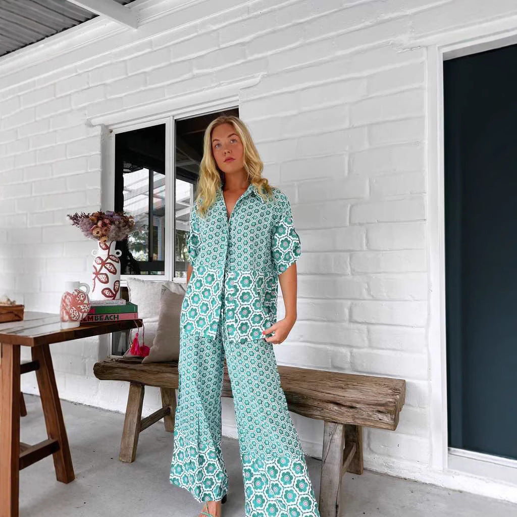 Women's Printed Pajama Set Lingerie Sleepwear Casual Fashion