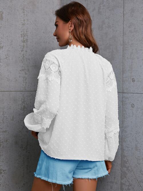 Crochet Tassel Tie Neck Long Sleeve Blouse - Munsieur