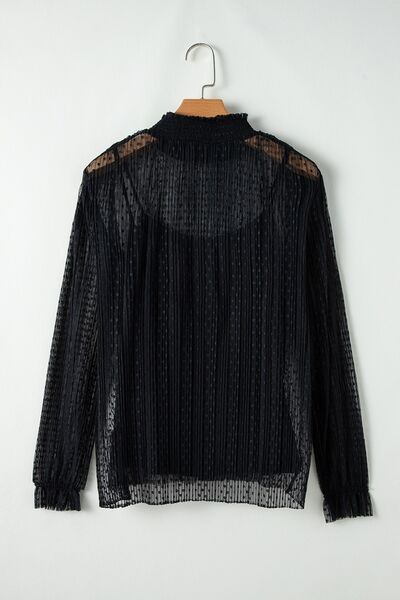 cami and Lace Sheer Mock Neck Long Sleeve Blouse - Munsieur
