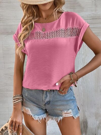 Cutout Round Neck Short Sleeve Top - Munsieur