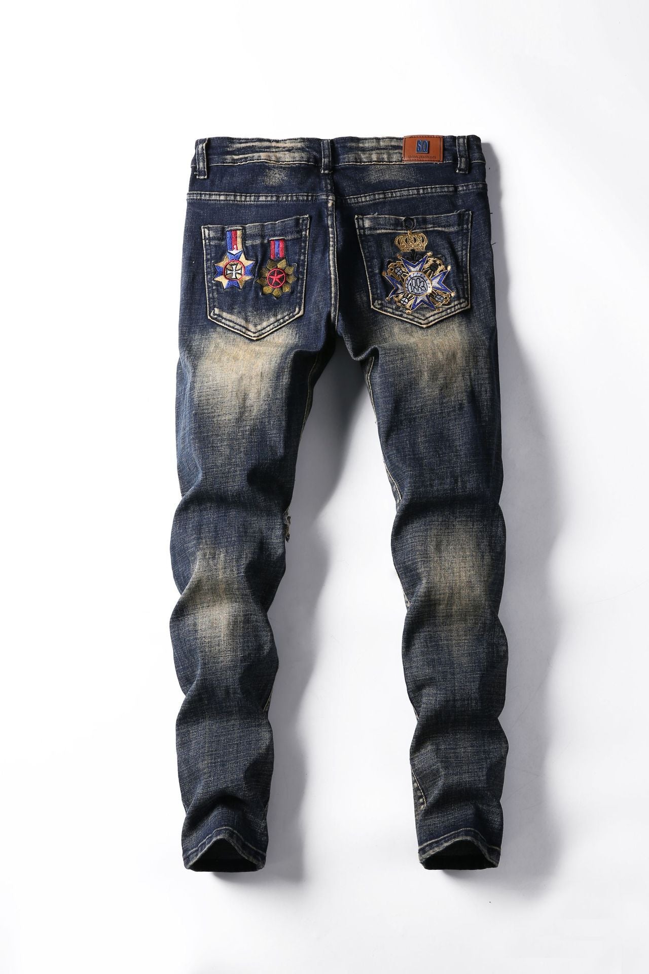 Fashion Retro Embroidery Ripped Pants