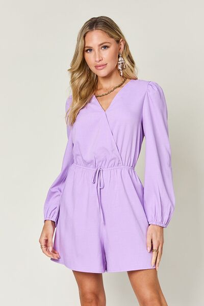 Double Take Full Size Drawstring Long Sleeve Romper - Munsieur
