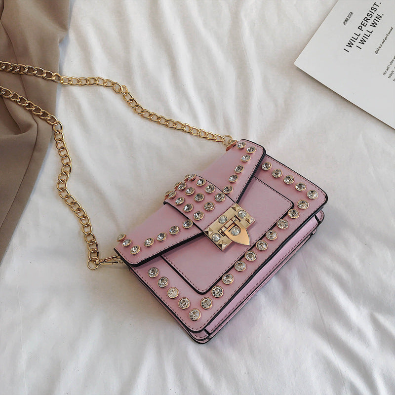Rhinestone Rivet Chain Bag Shoulder Handbag