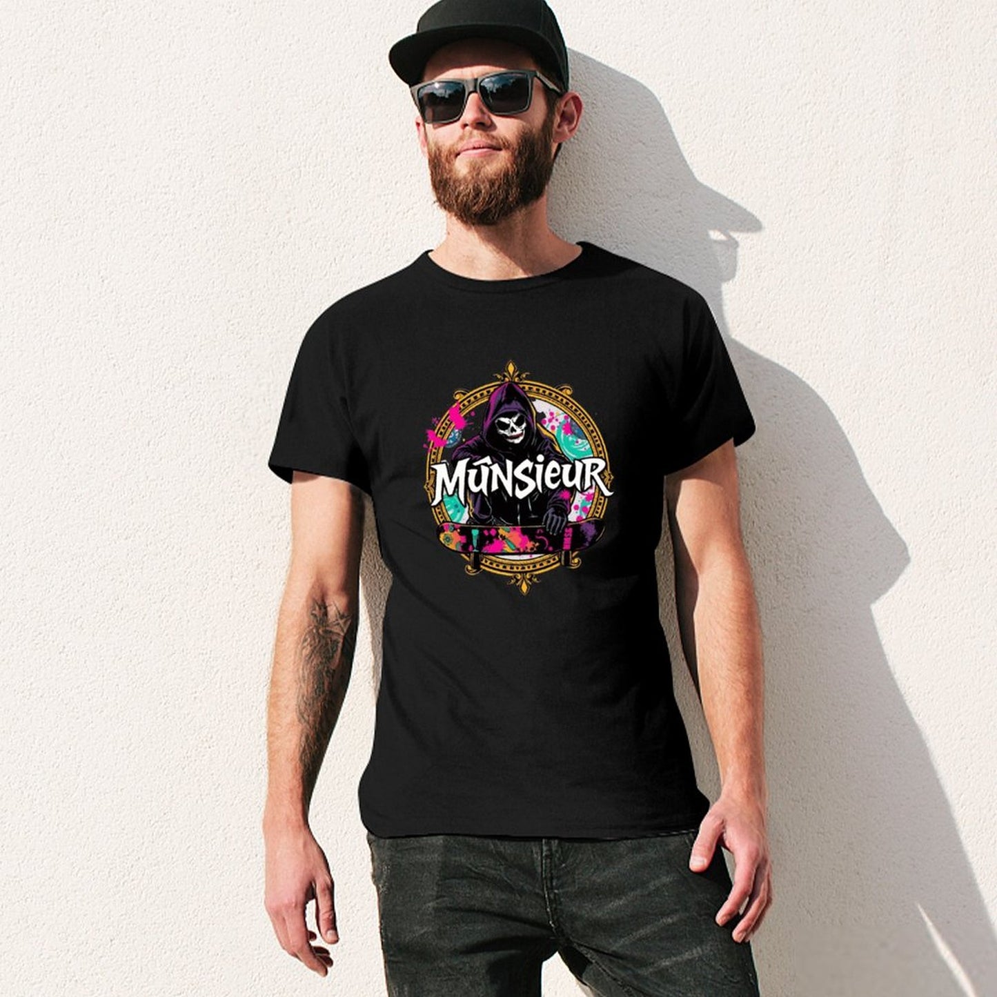 Munsieur New Skool Tee for Men – Skull Skateboard Graphic Tee