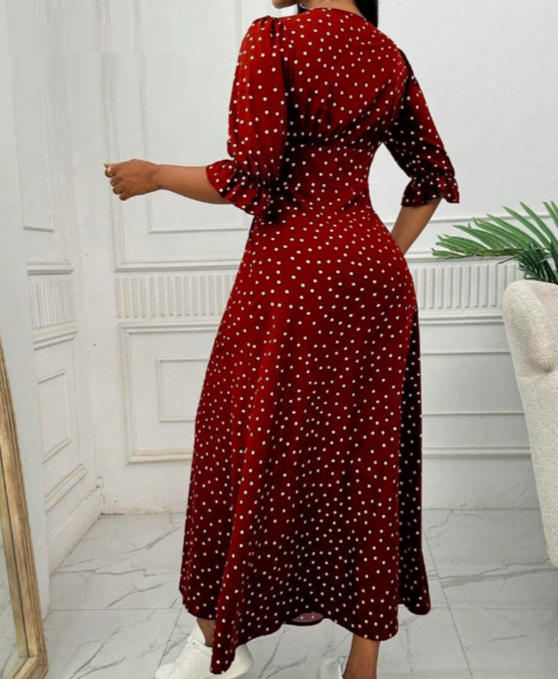 Women's Half-sleeve Polka Dot Print Dress