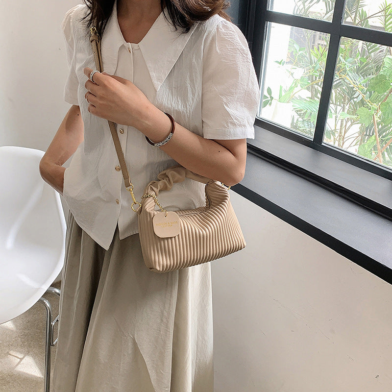 Women's Fashion Crossbody Bag PU Leather Pleated Cloud Small Tote Bags Casual Simple Elegant Temperament Messenger Bags