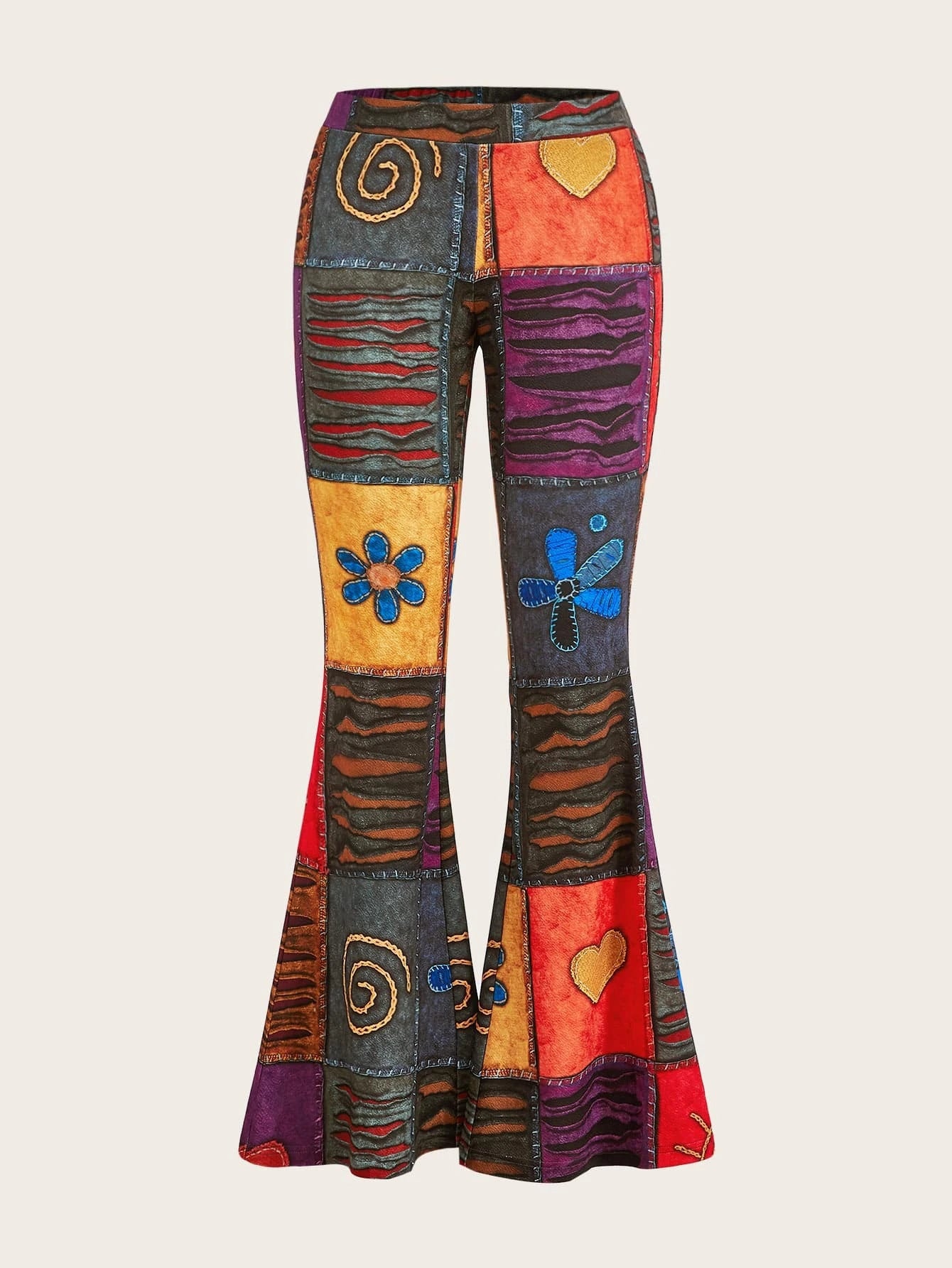 Pattern Abstract Art Style Personality Trend Tight Bootcut Jeans