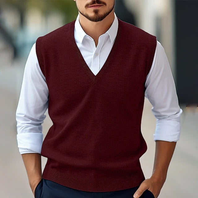 Men's Sleeveless Hoodie Vest Casual Solid Color And V-neck - Munsieur