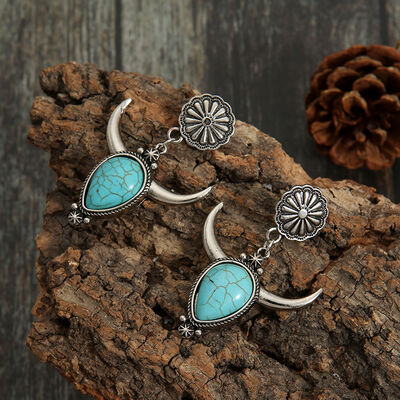 Turquoise Alloy Cow Head Earrings - Munsieur