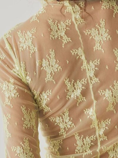 Lace Mock Neck Long Sleeve Blouse - Munsieur