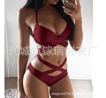 Sexy Black And White Color Matching Bikini Women's Split Swimsuit