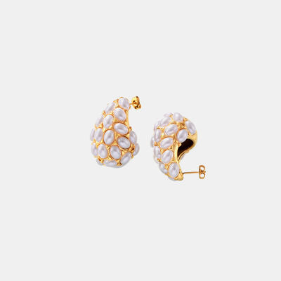 Titanium Inlaid Imitation Pearl Earrings - Munsieur