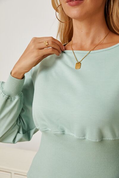 Boat Neck Lantern Sleeve Blouse - Munsieur