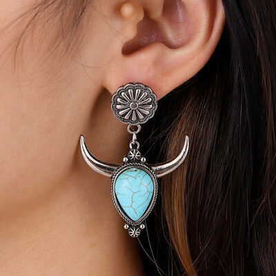 Turquoise Alloy Cow Head Earrings - Munsieur