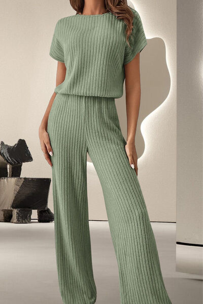 Round Neck Short Sleeve Jumpsuit - Munsieur