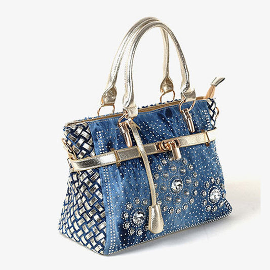 Inlaid Glass Rhinestone Small Buckle Lock Denim Single Shoulder Messenger Handbag