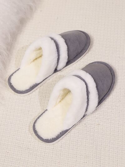 Contrast Faux Fur Round Toe Slippers - Munsieur