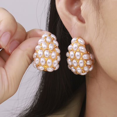 Titanium Inlaid Imitation Pearl Earrings - Munsieur