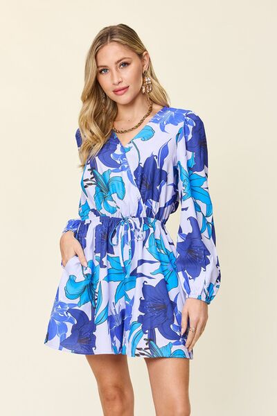 Double Take Full Size Floral Long Sleeve Romper with Pockets - Munsieur