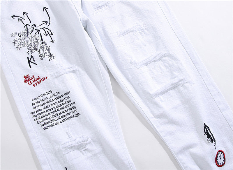 Men's Shredded Embroidery Pants Designer Royalty Style
