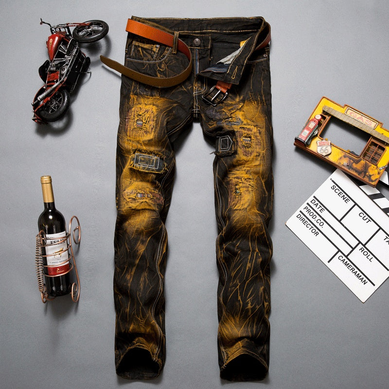 Nostalgic Color Locomotive Ripped Pants