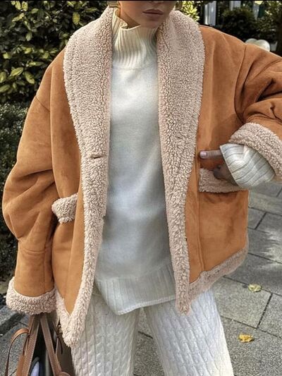 Fuzzy Collared Long Sleeve Jacket - Munsieur