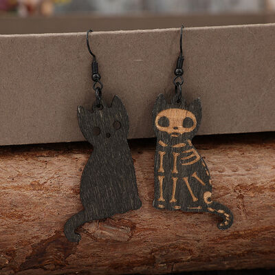 Alloy Hook Wooden Cat Earrings - Munsieur
