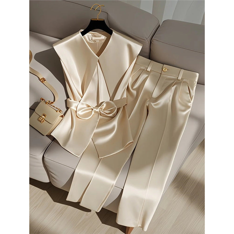 Women's Western Style Fashionable Champagne Blouse and Trousers Set