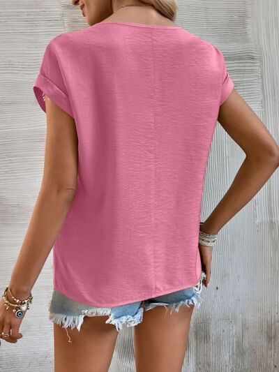 Cutout Round Neck Short Sleeve Top - Munsieur