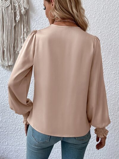 Surplice Smocked Lantern Sleeve Blouse - Munsieur