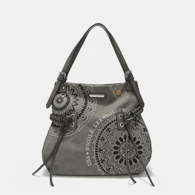 Nicole Lee USA Side Braided Tassel Inlaid Rhinestone Embroidery Hobo Bag - Munsieur